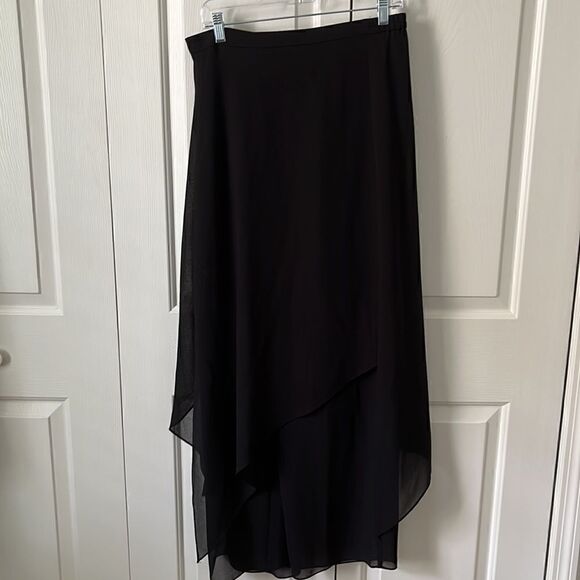 Jeffrey & Sara Evening By Tom Barra 2-Pc Black Sheer Wide Leg Skirt /Top Overlay - Picture 9 of 13